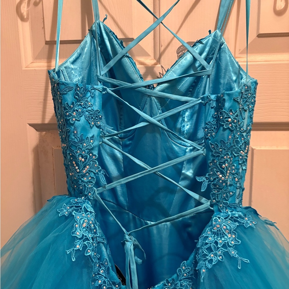 Elegant Blue Lace-Up Dress